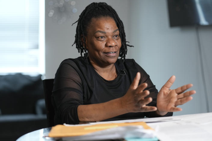 At her home in Poughkeepsie, N.Y., on April 19, 2023, Debra Long reflects on her years-long effort to get reimbursed by the state for the funeral of her murdered son, Randy Long. An AP examination of data from 23 states shows that Black people are disproportionately denied aid from programs that reimburse victims of violent crime. (AP Photo/Seth Wenig)
