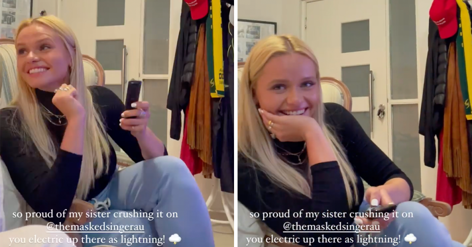 Alli Simpson reacting to The Masked Singer.