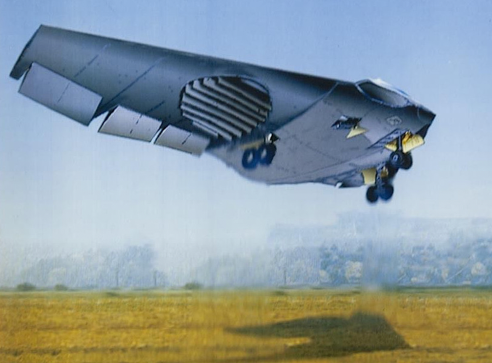 Concept artwork for the Lockheed Special Operations Forces Transport (SOFA), dating from the 1980s. <em>Lockheed <a href="https://www.ebay.com/itm/LOCKHEED-SKUNK-WORKS-X-33-VENTURE-STAR-4-X5-COLOR-TRANSPARENCY-01-/272772819820?oid=272773061159" rel="nofollow noopener" target="_blank" data-ylk="slk:via eBay;elm:context_link;itc:0;sec:content-canvas" class="link ">via eBay</a></em>