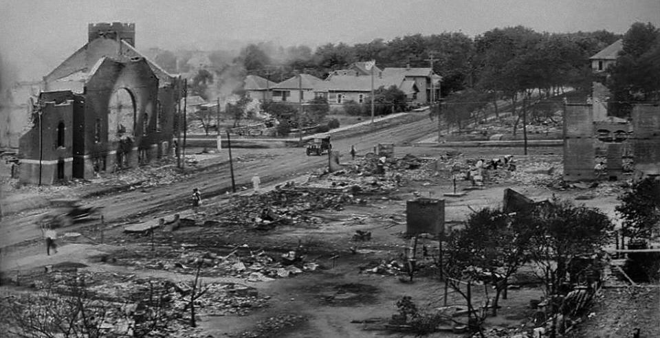 The Greenwood District of Tulsa, Oklahoma, a prosperous Black enclave, was reduced to rubble after the 1921 race massacre. (Universal History Archive/Getty Images)