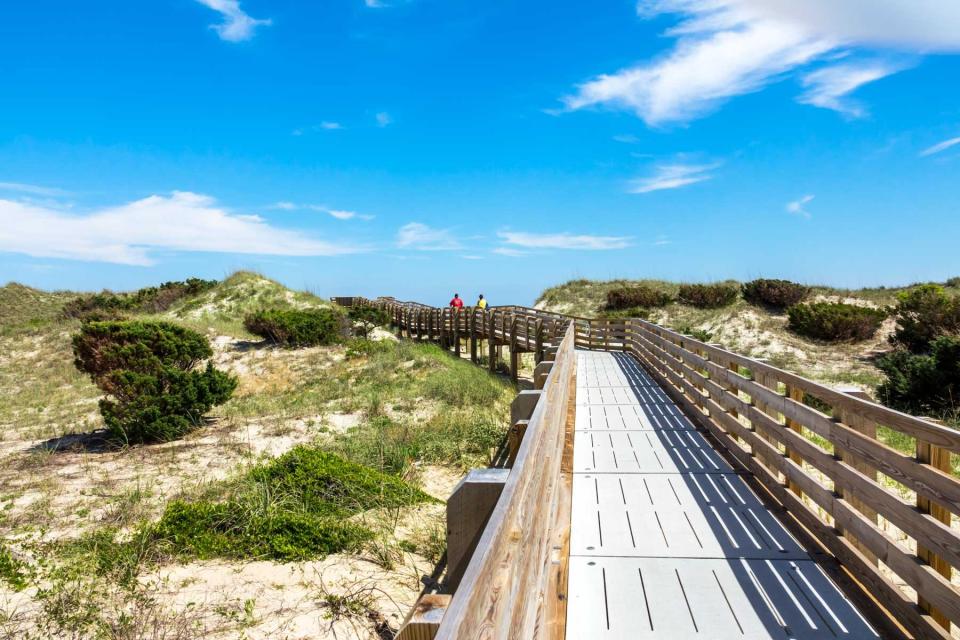 North Carolina, Cape Hatteras National Seashore, boardwalk to beach with sand dunes