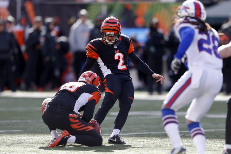 Cincinnati's Mike Nugent won the award for worst kicker on a day everyone was vying for the honor. (AP)