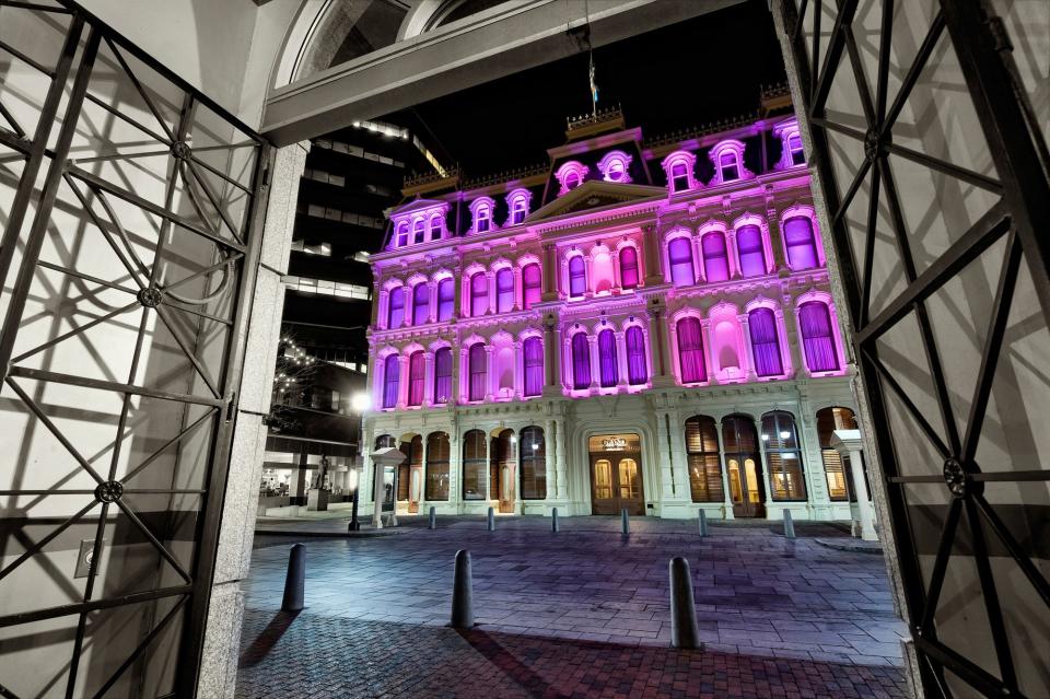 The Grand can be seen illuminated at night across North Market Street in Wilmington in November 2008.