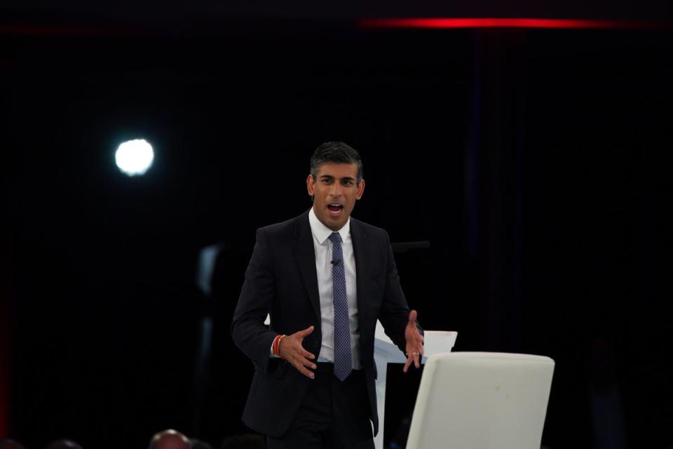 Rishi Sunak during the hustings event at Manchester Central Convention Complex (Peter Byrne/PA) (PA Wire)