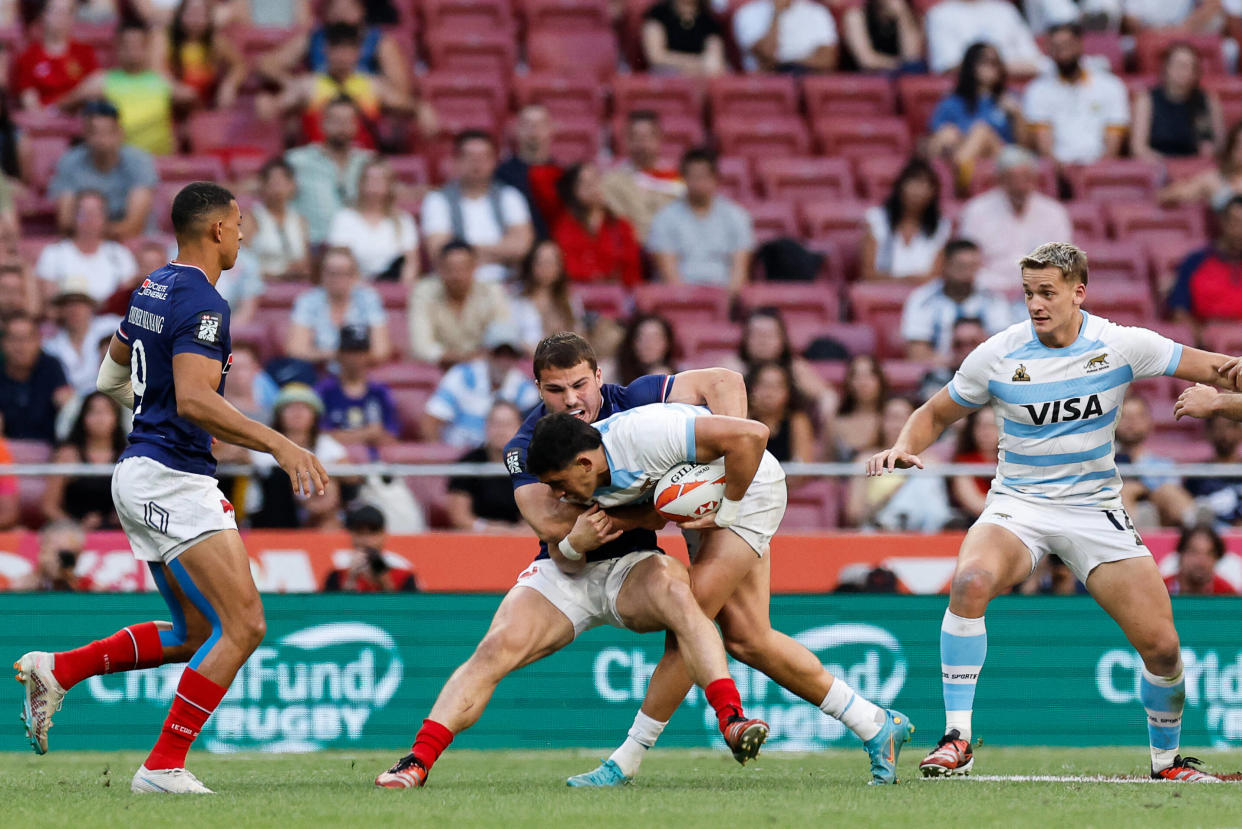 Antoine Dupont au tournoi de Madrid en finale de rugby à VII contre l’Argentine le 2 juin 2024.