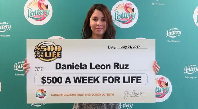 Daniela Leon Ruz, 18, had a choice of $500 per week or $26,000 per year. Photo: Florida Lottery