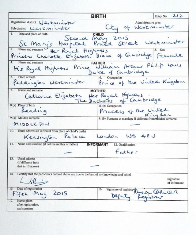 The major difference between Prince Louis' Birth Certificate and