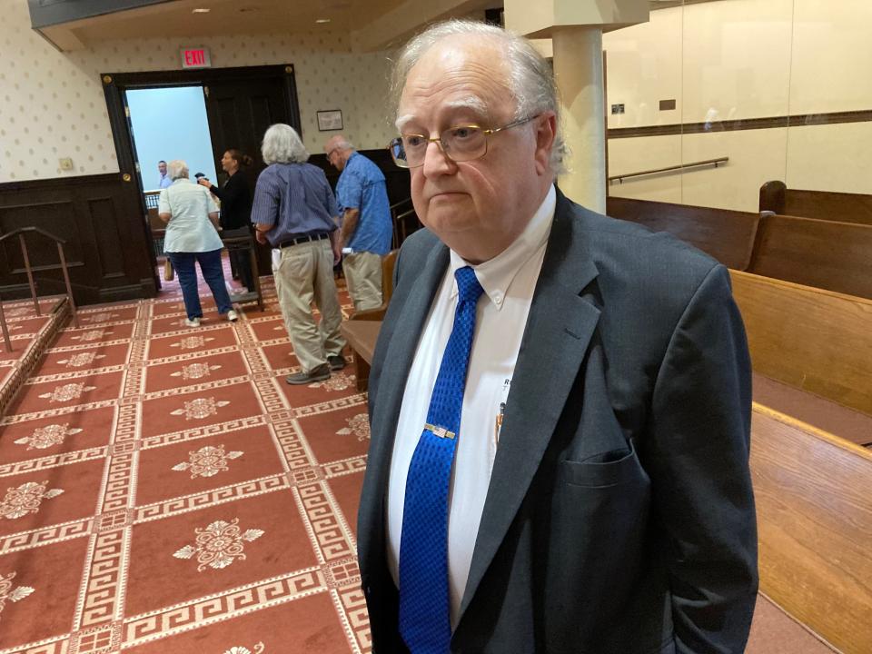 Rutherford County Property Assessor listens to reporter questions Wednesday (July 17, 2024) after an Ethics Committee met to examine an employee complaint against him.