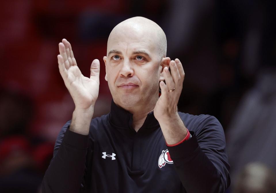 Utah Utes Mens Basketball Coach Craig Smith cheers on his team in the game against UCLA at the University of Utah’s Huntsman Center in Salt Lake City on Thursday, Jan. 11, 2024. | Laura Seitz, Deseret News