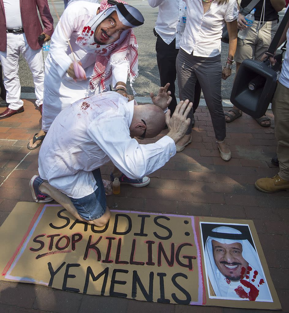People protest against Saudi King Salman in September 2015. Source: Getty Images