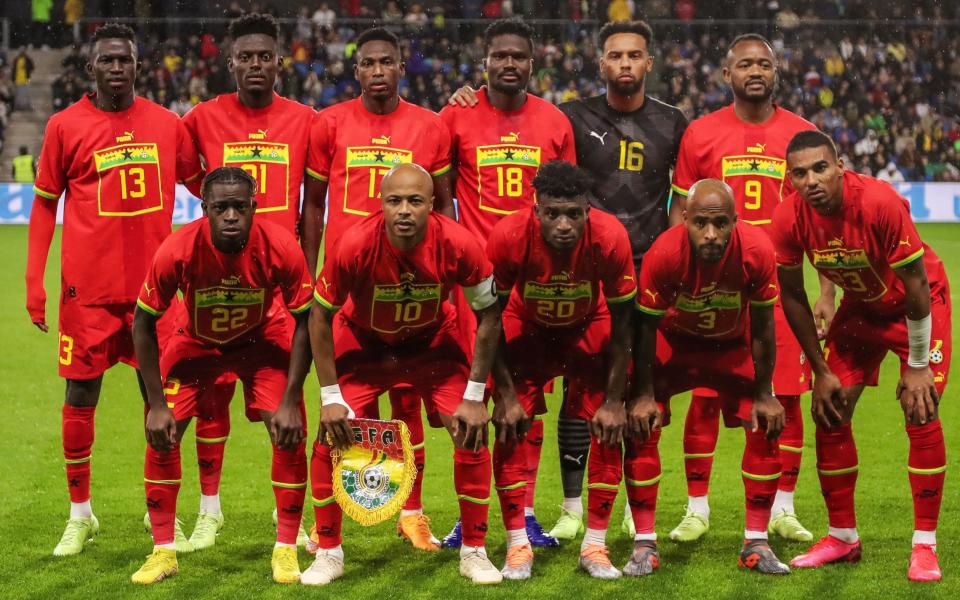 The Ghana players line up ahead of their international friendly against Brazil in September - Shutterstock/EPA-EFE/Christophe Petit Tesson