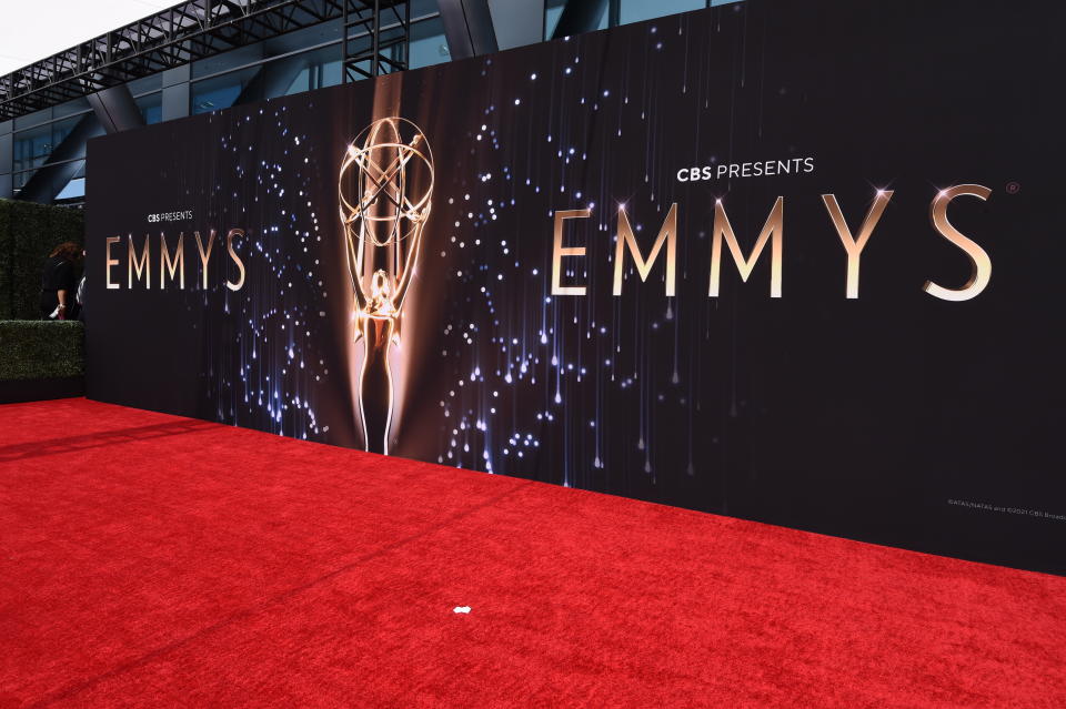 A general view of the red carpet before the 73rd Primetime Emmy Awards on Sunday, Sept. 19, 2021, at L.A. Live in Los Angeles. (AP Photo/Chris Pizzello)