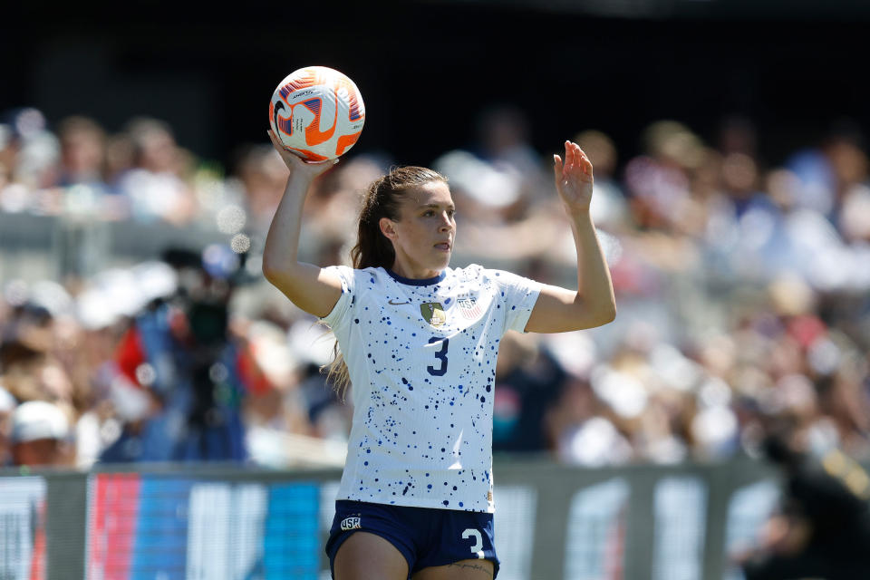 Sofia Huerta throws the ball in during the second half of an international friendly against Wales.<span class="copyright">Lachlan Cunningham—USSF/Getty Images</span>