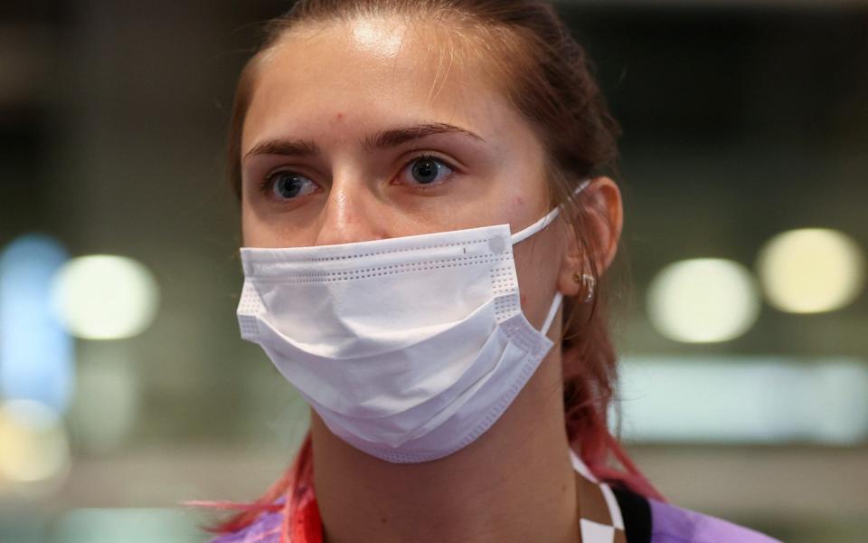  Belarusian athlete Krystsina Tsimanouskaya is seen at Haneda international airport in Tokyo - reuters/reuters