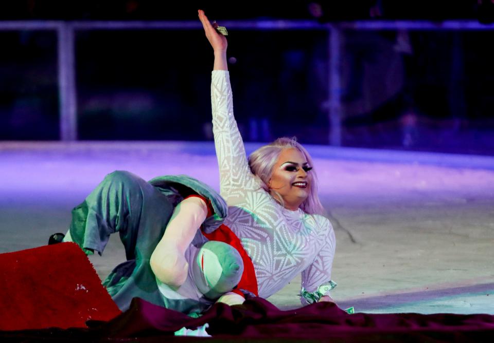 Tova Ura Vitch performs during the Drag Queens on Ice show at Paristown during the Fête de Noël Winter Holiday Festival. This inaugural event is presented by Imagine a Place, Kentuckiana Pride Foundation and Play Louisville. 
Jan. 4, 2020