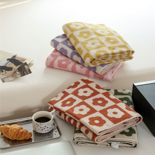 floral checkered towels on counter