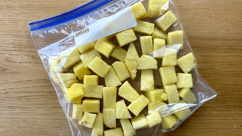 pineapple chunks in plastic bag