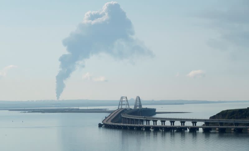 Fuel depot ablaze near key Crimea bridge in Russia