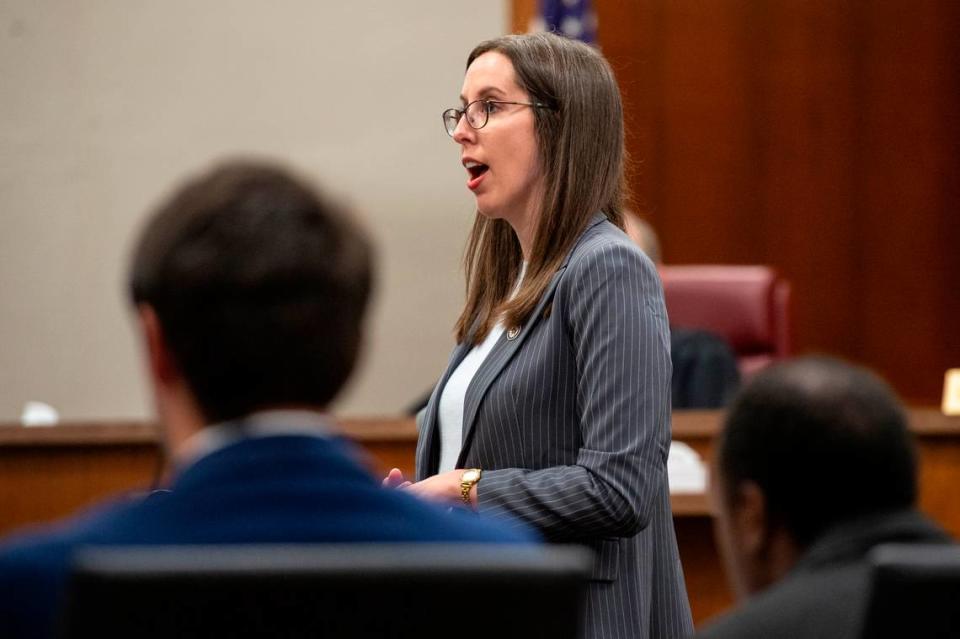 Assistant District Attorney Mara Joffe addresses the jury during the trial of Joseph David Heard in Harrison County Circuit Court in Biloxi on Wednesday, May 8, 2024. Heard faces capital murder charges in the death of his 2-year-old stepson Hayden Bataille.