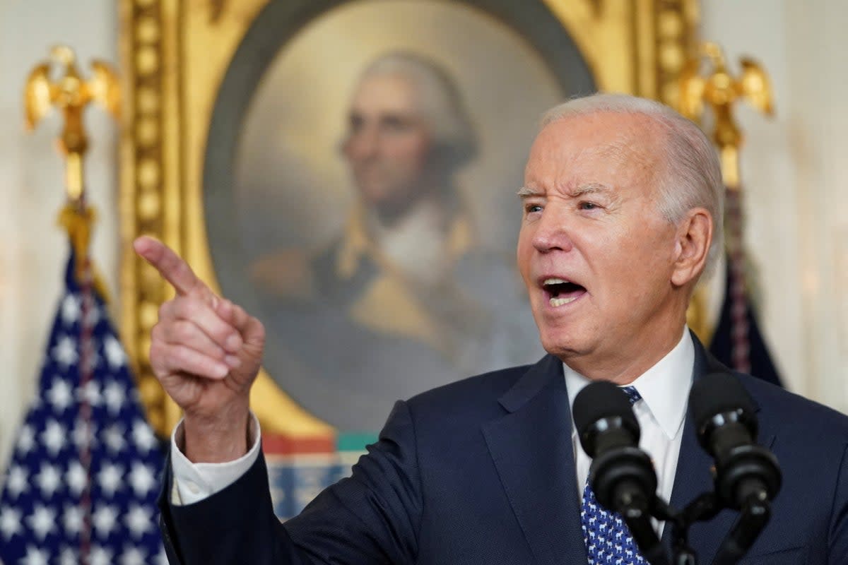 FILE PHOTO: U.S. President Joe Biden gestures as he delivers remarks at the White House in Washington, U.S., February 8, 2024. REUTERS/Kevin Lamarque/File Photo (REUTERS)