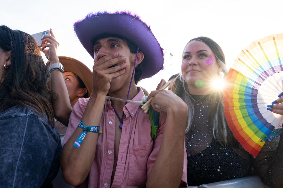 Fans react as Lil Nas X performs during Weekend 2 of Austin City Limits Music Festival on Saturday.