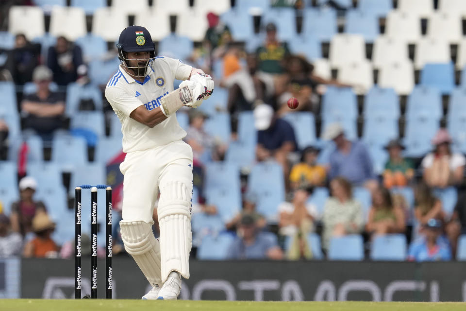 India's batsman KL Rahul plays a high ball from South Africa's bowler Nandre Burger during the first day of the Test cricket match between South Africa and India, at Centurion Park, South Africa, Tuesday, Dec. 26, 2023. (AP Photo/Themba Hadebe)