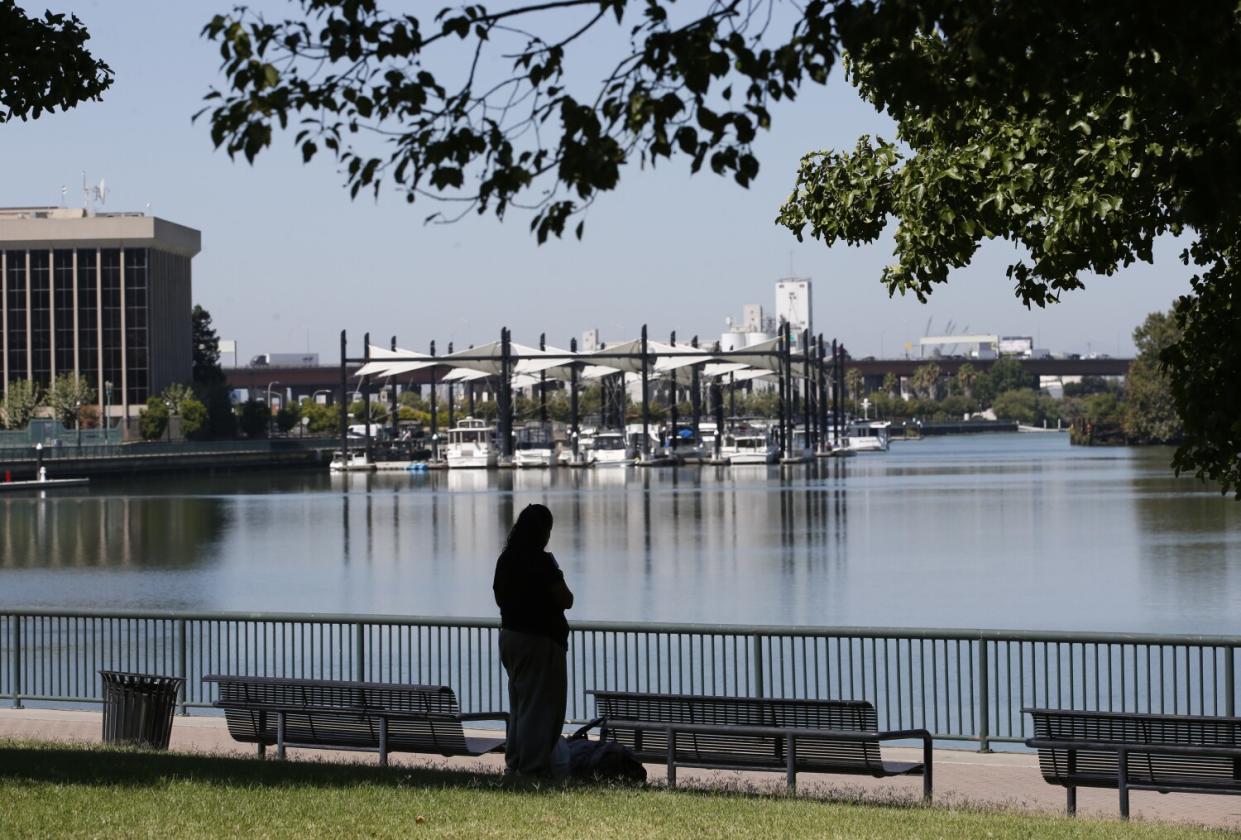 A person stands in front of a waterfront