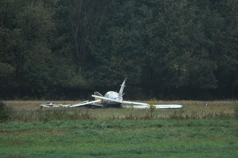 The scene just west of Capital Region International Airport where a small plane crashed Oct. 3, 2019. Five of the six people on board were killed. Matthew Dae Smith/Lansing State Journal