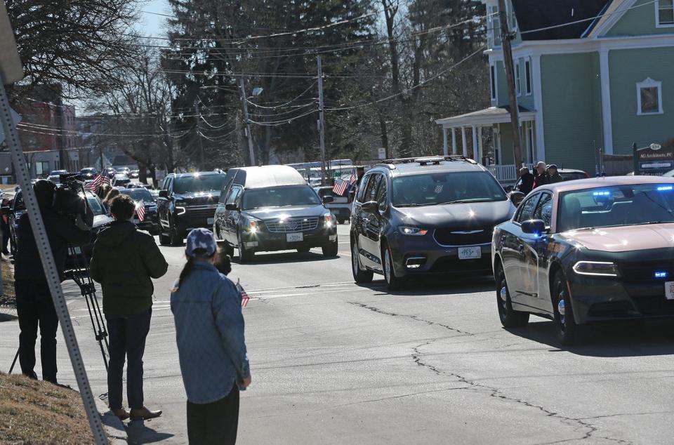 The body of late Marine Capt. Jack Casey is transported to Wiggin-Purdy-McCooey-Dion Funeral Home in Dover Tuesday, Feb. 20, 2024.