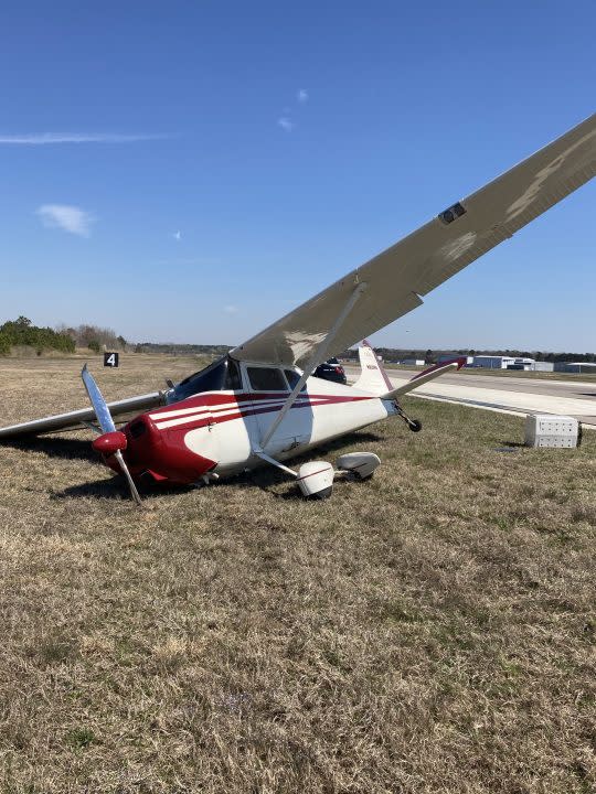 <em>The plane after a hard landing at Hampton Roads Executive Airport on March 21, 2024 (Courtesy of Virginia State Police</em>