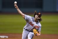 Baltimore Orioles starting pitcher Dean Kremer delivers during the first inning of the team's baseball game against the Boston Red Sox in Boston, Wednesday, Sept. 23, 2020, at Fenway Park. (AP Photo/Charles Krupa)