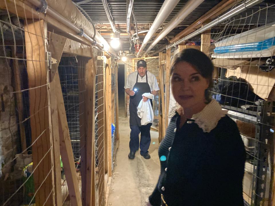 The Library Restaurant co-owner Adrienne Waterman and head chef Mark Lipoma give a tour of the centuries-old Portsmouth building's secret tunnels Wednesday, Oct. 18, 2023.