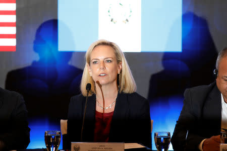 DHS Secretary Kirstjen Nielsen takes part in the opening of the IV meeting of security ministers of the Northern Triangle of Central America in San Salvador, El Salvador February 20, 2019. REUTERS/Jose Cabezas