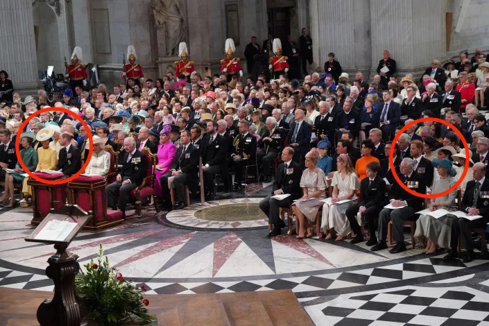 Harry and Markle were seated on the opposite aisle to the senior working royals.