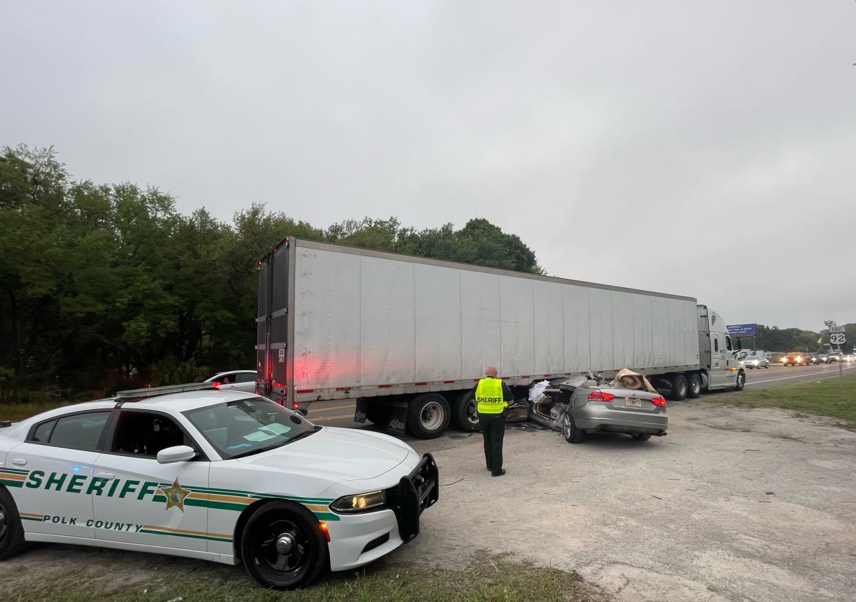 The Polk County Sheriff's Office says a 56-year-old Lakeland man died early Monday morning when he ran a red light at Clark Road and New Tampa Highway in West Lakeland and smashed into a semi-tractor trailer.