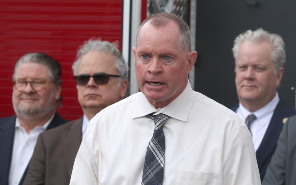 ROCKLAND COUNTY Emergency Services Director Chris Kear speaks about several fire safety bills supported by several elected officials in a bipartisan effort at the Rockland County Fire Training Center in Pomona March 15, 2024.
