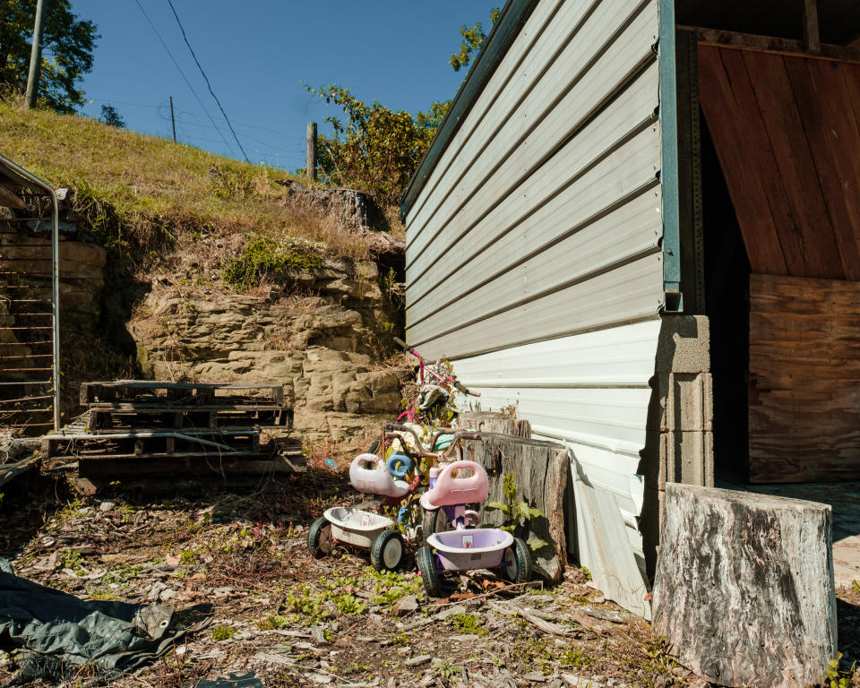 Children bikes in a yard. (Stephanie Mei-Ling for NBC News and ProPublica)