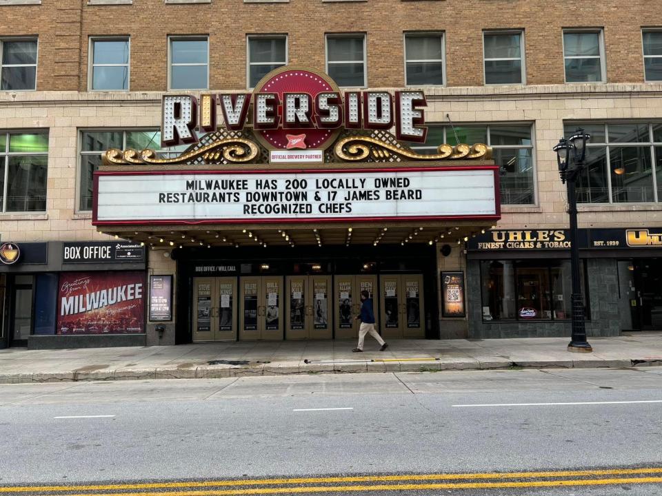 During the Republican National Convention, the marquee at the Riverside Theater, 116 W. Wisconsin Ave., has been updated with a new pro-Milwaukee message each day.