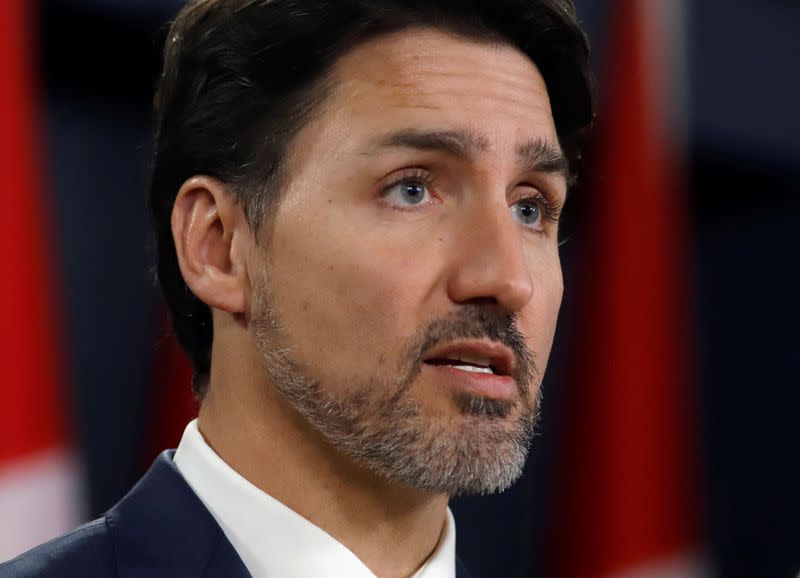 Canada's Prime Minister Justin Trudeau speaks to news media in Ottawa
