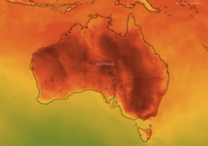 Southeast Australia will surpass 40C again on Monday. Source: Windy