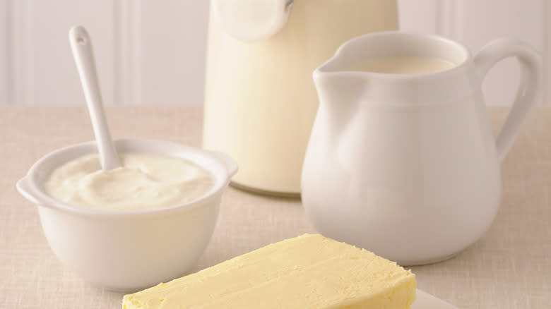 butter, cream in containers