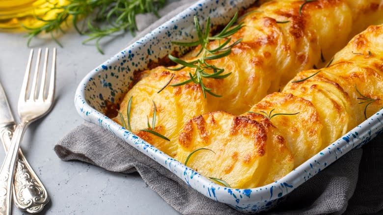 Scalloped potatoes in a dish