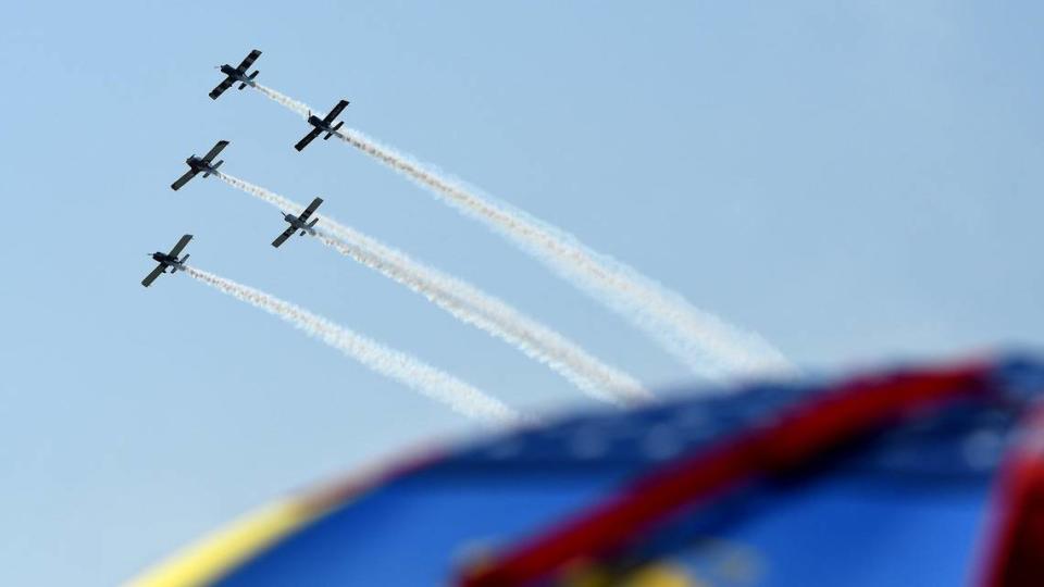 Members of KC Flight, a local group who makes their own planes, flew in formation on the second and final day of the 2021 Kansas City Airshow at the New Century AirCenter in New Century, Kansas, July 4, 2021.