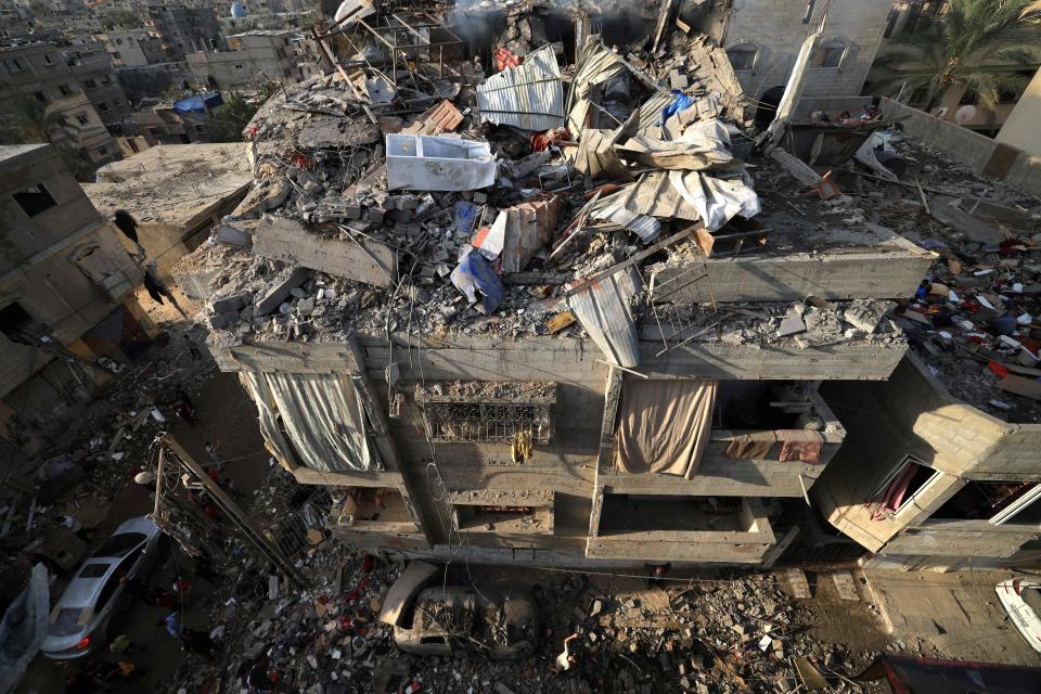 An aerial view of a destroyed building following Israeli airstrikes on Gaza (AFP via Getty Images)