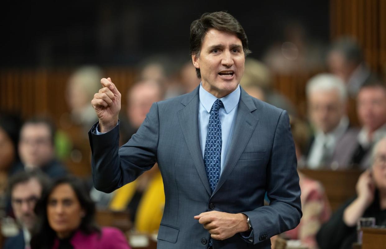 Prime Minister Justin Trudeau rises during question period on Tuesday, Feb. 6, 2024 in Ottawa.  (Adrian Wyld/Canadian Press - image credit)