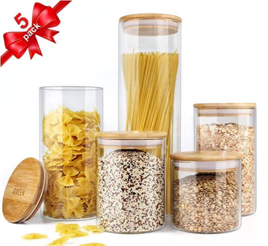 Get this <a href="https://amzn.to/3lE4RoS" target="_blank" rel="noopener noreferrer">set of glass jars with bamboo lids on sale for $30</a> (normally $40) on Amazon.