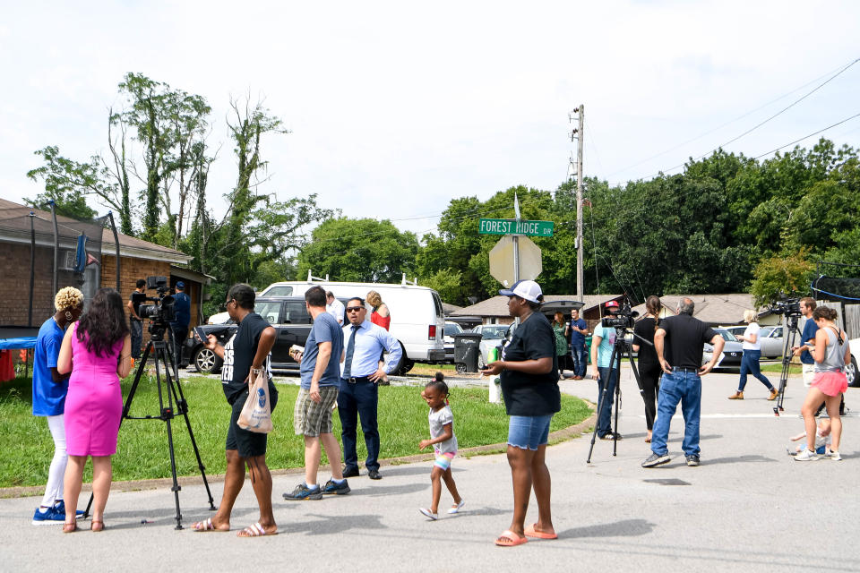 People gather after an incident with Immigration and Customs Enforcement at a Nashville, Tenn., on July 22, 2019.