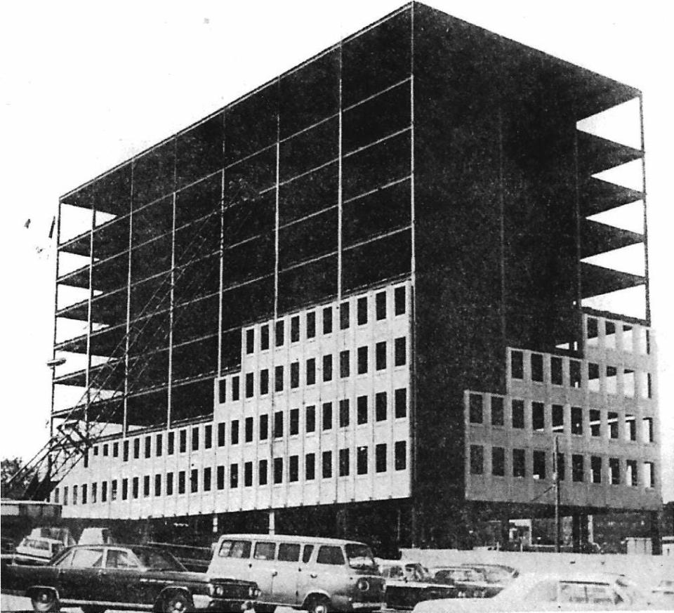 Construction continued in July 1968 on the $11 million Oneida County Office Building in downtown Utica as concrete slabs were put on 10-story structure.  Construction began in August 1967 and the building was formally dedicated in June 1970.