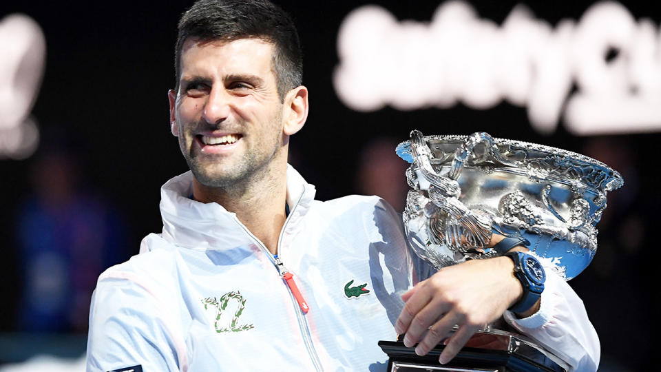 Novak Djokovic won the Australian Open after dealing with a partially torn hamstring throughout the tournament. (Photo by James D. Morgan/Getty Images)