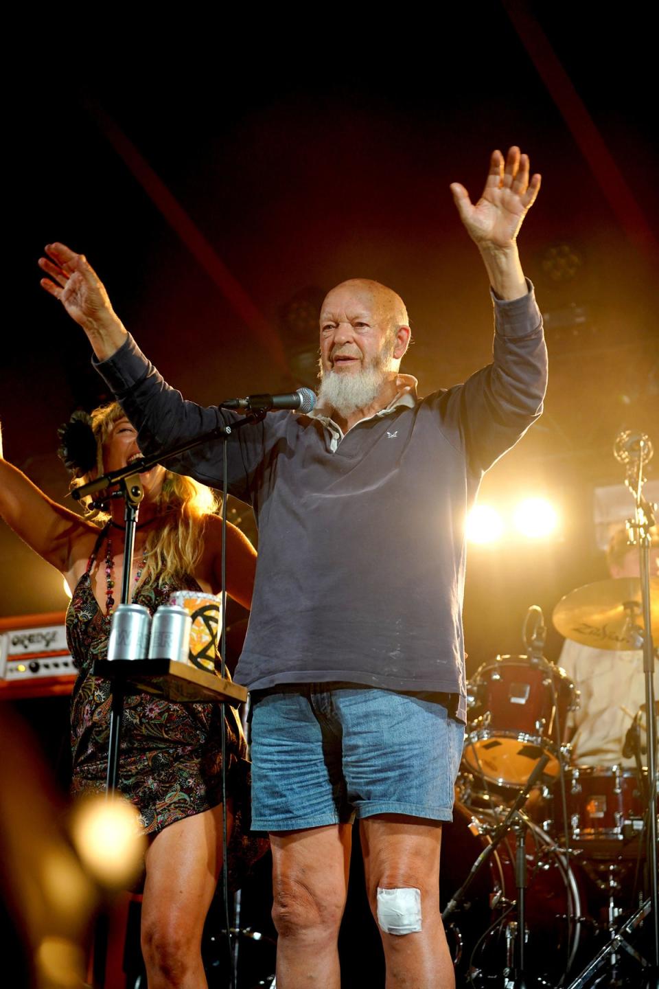 Glastonbury founder Michael Eavis performing with his band in the William’s Green tent on Thursday (PA)